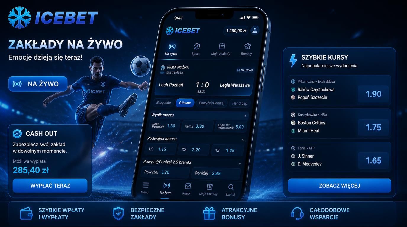 Interfejs z szybkim zakładem In-Play i opcją Cash Out